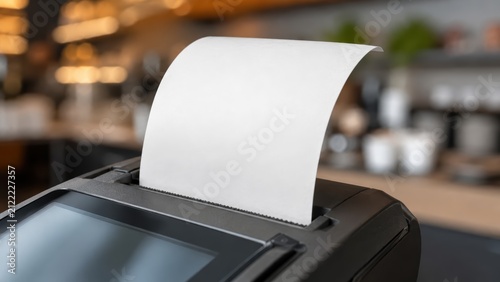 Receipt printer with blank paper roll for retail checkout photo