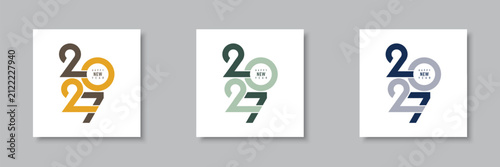 Set of minimalist 2027 New Year text designs. Design template for  flyer, greeting card, celebration, and seasonal decoration.  Holiday background design. 2027 calendar. Vector illustration.