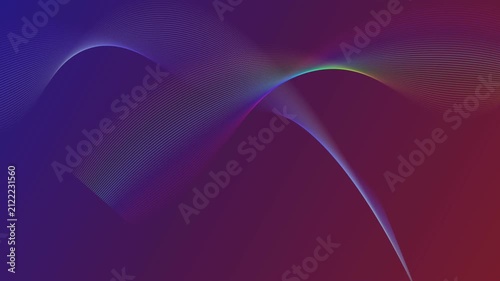 Abstract digital motion footage featuring colorful flowing wave lines over purple gradient background in cinematic slow motion.