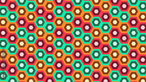 Luxury Futuristic Hexagonal Lattice Vector Background with Emerald Orange Crimson Geometric Design
