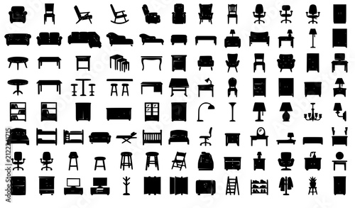 Furniture Silhouette Vector Icon Pack Home Interior Collection