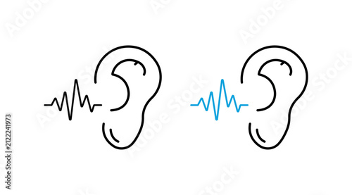 Listening Ear Icon with Sound Wave Line Vector