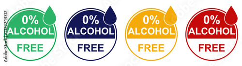 0% Alcohol free label badge set vector illustration.