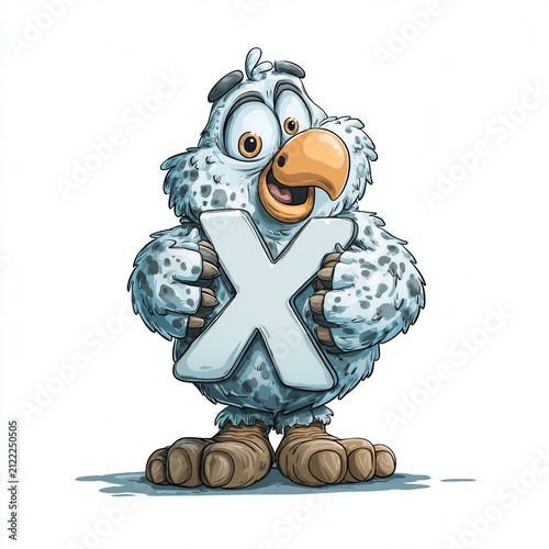 Cute Cartoon Xeme Character Holding Large Letter X Illustration Funny Mascot Design