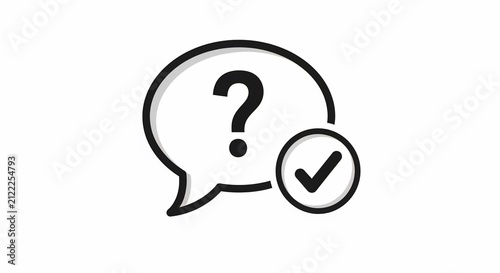 Curiosity Met with Clarity: Simple Line Art Icon of Question Mark in Speech Bubble with Checkmark