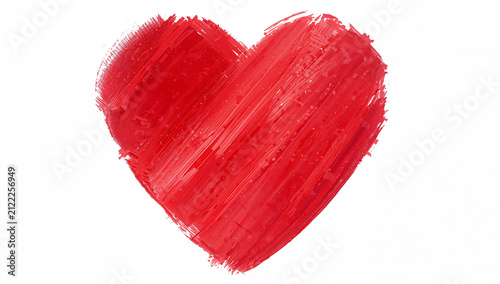 Abstract red heart shape with textured brush strokes on a white background