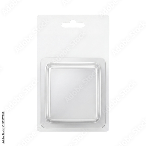 Blank white packaging blister pack mockup with transparent plastic cover for product display design template isolated on transparent background for corporate identity presentation project branding