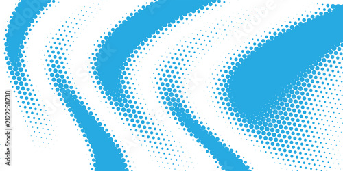 Clean blue and white abstract background featuring soft curved halftone dot wave mesh.