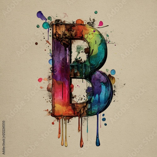 Vibrant Colorful Letter B Splash Art Grunge Watercolor Design Typography