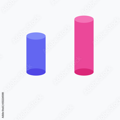 Canvastavla Isometric 3D cylinder bar chart representing comparative data analysis with blue and pink pillars on clean white background for business