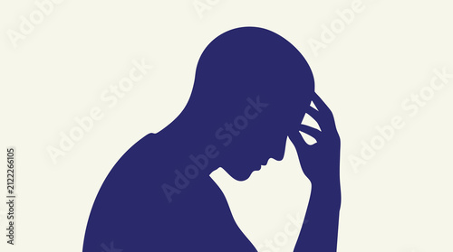 Quadro su tela Minimalist silhouette of person with head in hand, depicting stress or sorrow