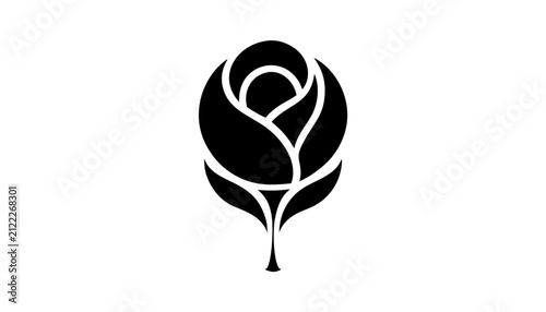 Black rose flower silhouette icon illustration with centered white background stylized black decoration botanical romantic ornament identity