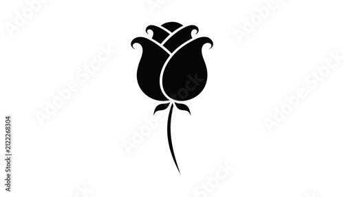 Elegant black rose silhouette isolated on white background suitable for tattoo design with displays stylized black vector silhouette blooming rose flower