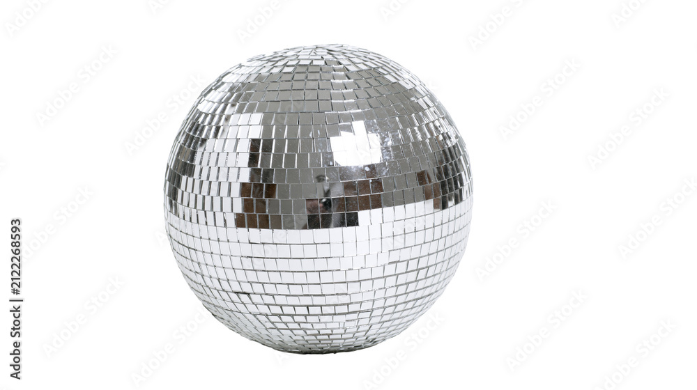 Fototapeta premium Shiny disco ball covered in small mirrored squares, isolated on transparent background