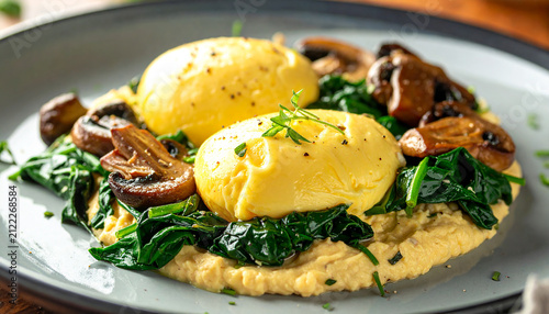 Creamy Scrambled Eggs with Sautéed Spinach and Mushrooms High Protein Low Carb Breakfast