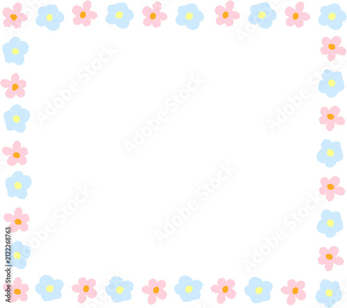 Cute hand drawn flower border frame, colorful doodle floral frame isolated on transparent background