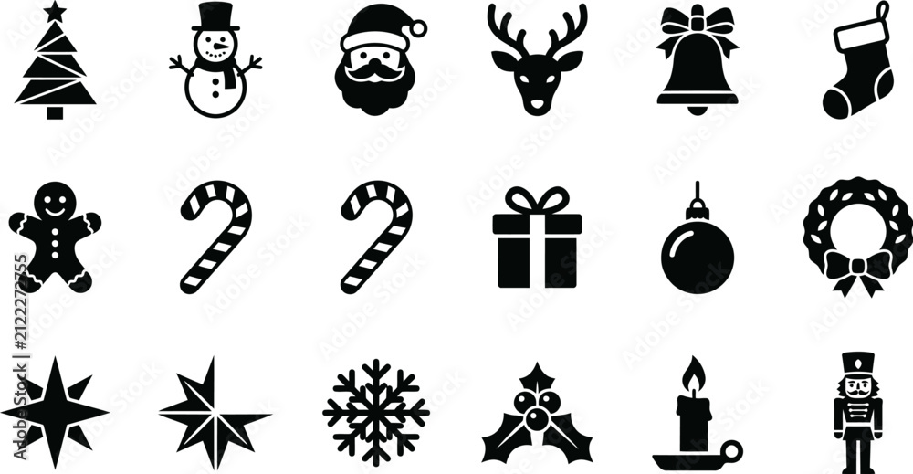 Fototapeta premium Black christmas silhouettes collection.