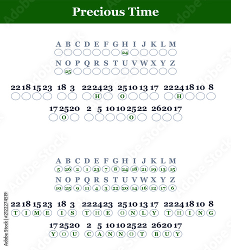 Foto Puzzle Game with Letters and Numbers, Logic Riddle and Brain Teaser, Code Deciph