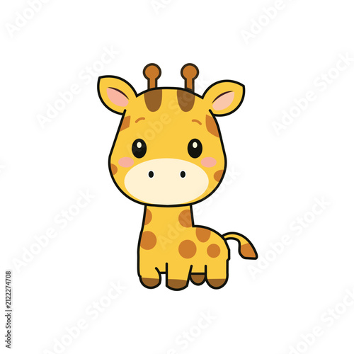 Cute Cartoon Giraffe Illustration, Adorable Baby Animal Vector Character Isolated on White Background
