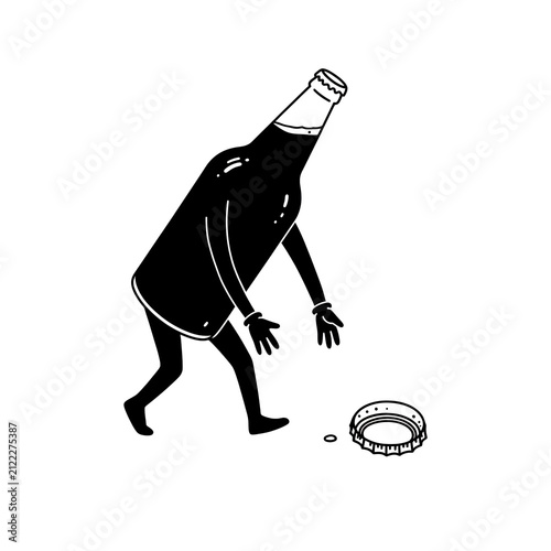 Bottle and man illustration