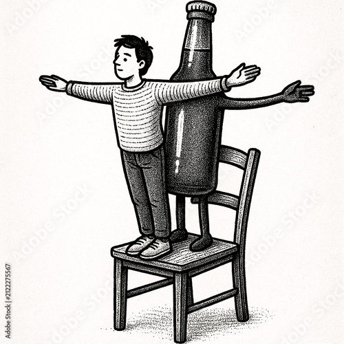 Bottle and man illustration