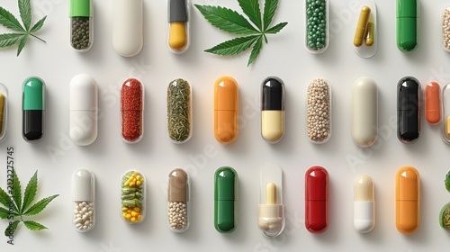 Variety of health capsules and herbal supplements.