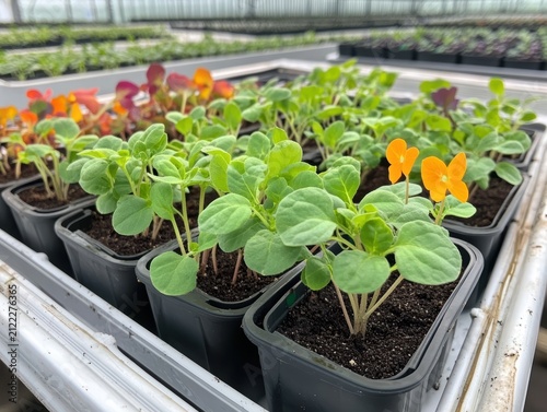 Vibrant seedlings in small pots ready for growth.
