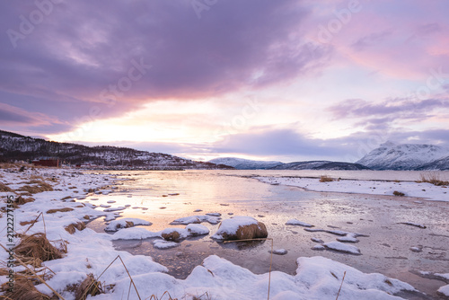 Fotografie View of an icy paradise near Malangen Fjord in Troms, Northern Norway