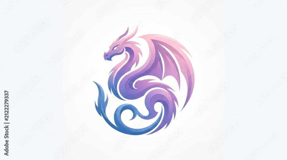Fototapeta premium Modern Pastel Blue Lavender and Soft Peach Gradient Winged Dragon Logo Vector Illustration