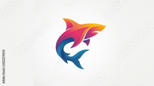 Modern Vibrant Yellow Pink and Blue Gradient Swimming Shark Logo Vector Illustration