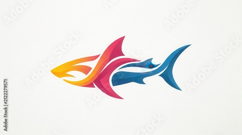 Modern Vibrant Yellow Pink and Blue Gradient Swimming Shark Logo Vector Illustration