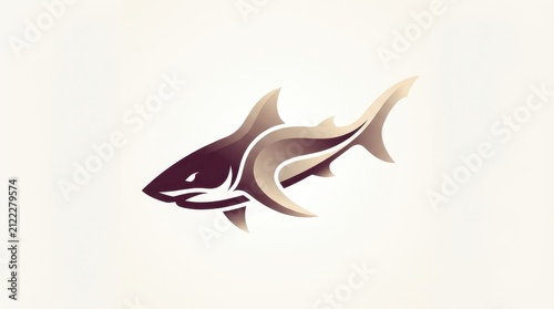 Modern Elegant Champagne Gold and Deep Purple Gradient Swimming Shark Logo Vector Illustration
