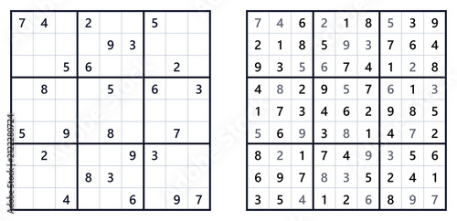 Sudoku puzzle grids with numbers and empty cells for solving  