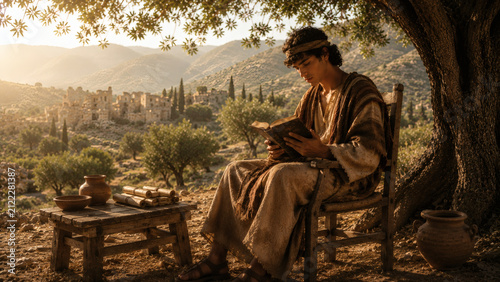 Young Israelite Studying The Holy Scriptures Under A Tree In Ancient Israel