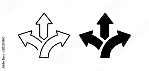 arrows in different directions. direction multiple path arrow icon. choice, decision making, strategy, growth, progress icon. direction multiple path arrow png and vector illustration