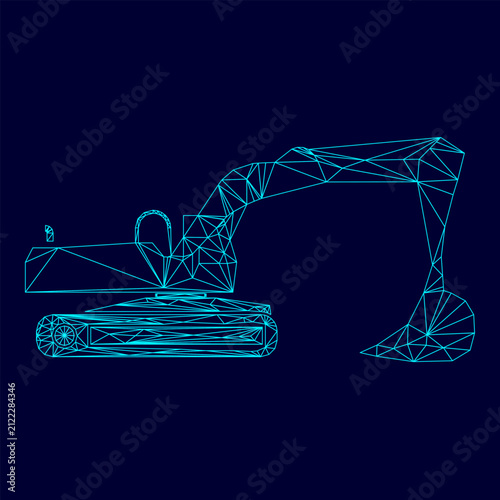 Fotografie Excavator low poly triangulation triangulated polygonal electric cyan blue vibra