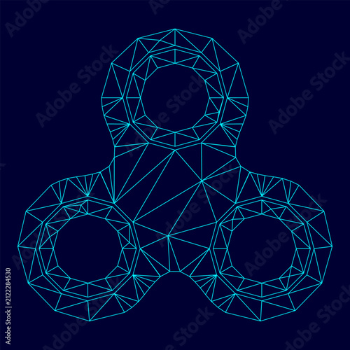 Obraz na plátně Hand spinner low poly triangulation triangulated polygonal electric cyan blue vi