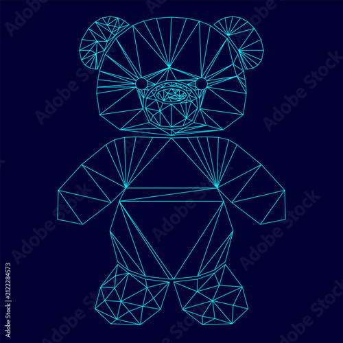 Little bear low poly triangulation triangulated polygonal electric cyan blue vibrant aqua neon color outline contour line