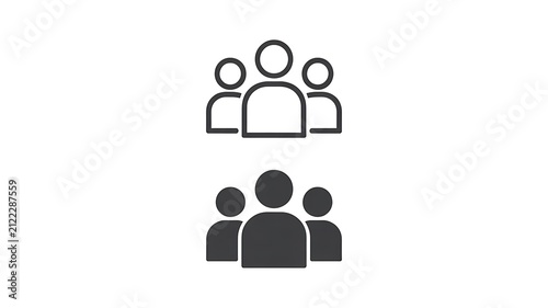 User group icons with outline and solid people team community symbols on white background