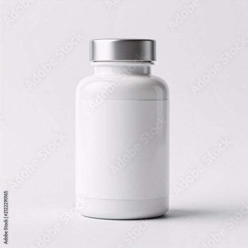 Plain white supplement bottle on neutral background  
