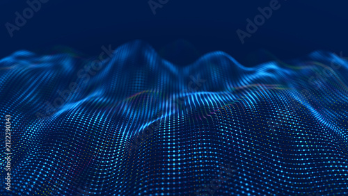 Futuristic wave with many dots. Abstract motion background of colored dots. Technology or science. 3d rendering