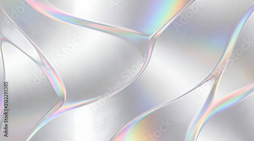 Abstract Metallic Silver Curved 3D Panels Background with Pridescent Prismatic Refraction Edges