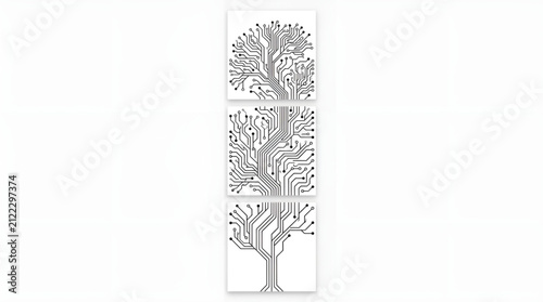 Digital tree icon made of electronic circuit board lines and computer pathways