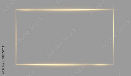  Premium golden neon glowing square frame with elegant light borders isolated on transparent background
