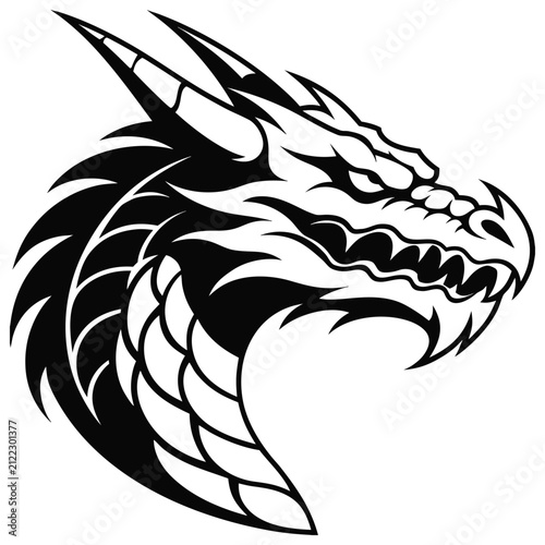 Aggressive Dragon Head Line Art Design for T-Shirt Printing