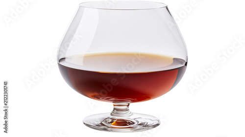 Foto Clear glass brandy snifter with amber liquid, isolated on transparent background