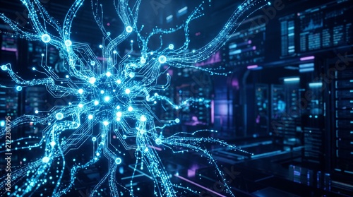 Futuristic Digital Neural Network Data Visualization Concept.