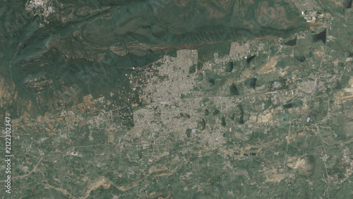 Top-down aerial 3D illustration of Tirupati, India