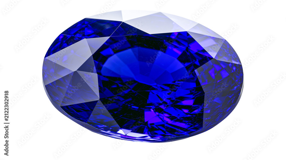 Fototapeta premium Deep blue oval faceted gemstone, isolated on transparent background