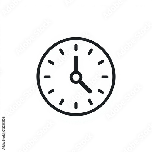 Minimal analog clock outline time schedule icon clean line art isolated.